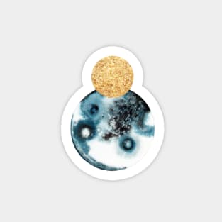 Abstract Overlapping Planet Moons in Black, Blue. and Gold Sticker